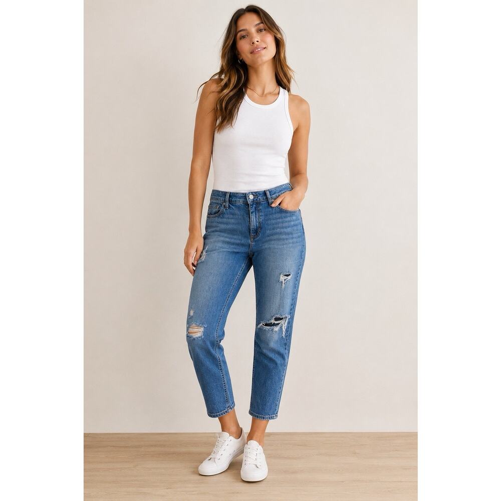 Banana Republic Girlfriend Denim Jeans Petite 30/10 Distressed Medium Wash